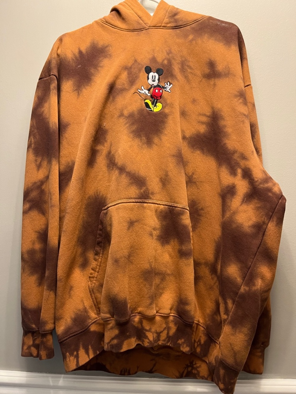 H&M Orange and Brown Mickey Tie-Dye Hoodie